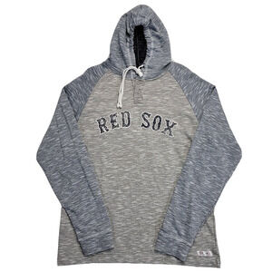 True Fan Mens Hoodie Size L Marled Grey Blue Genuine Merch MLB Red Sox Henley